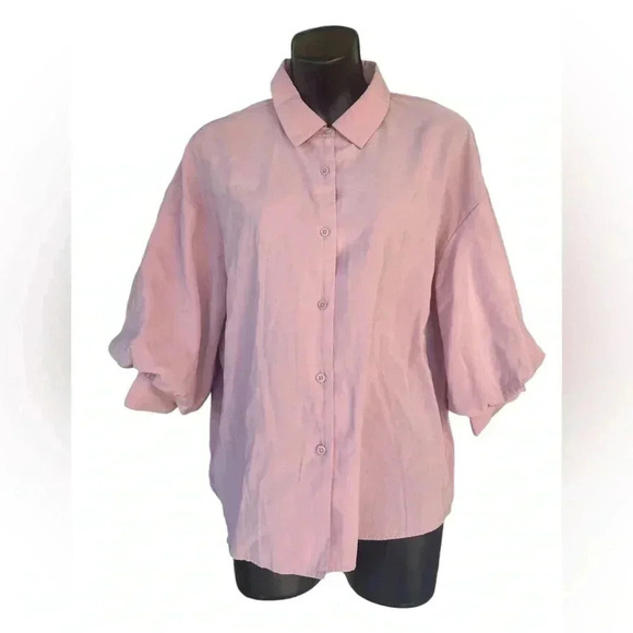 la Ven Tops - La Ven women’s pale pink statement sleeves button down shirt sz XS preloved